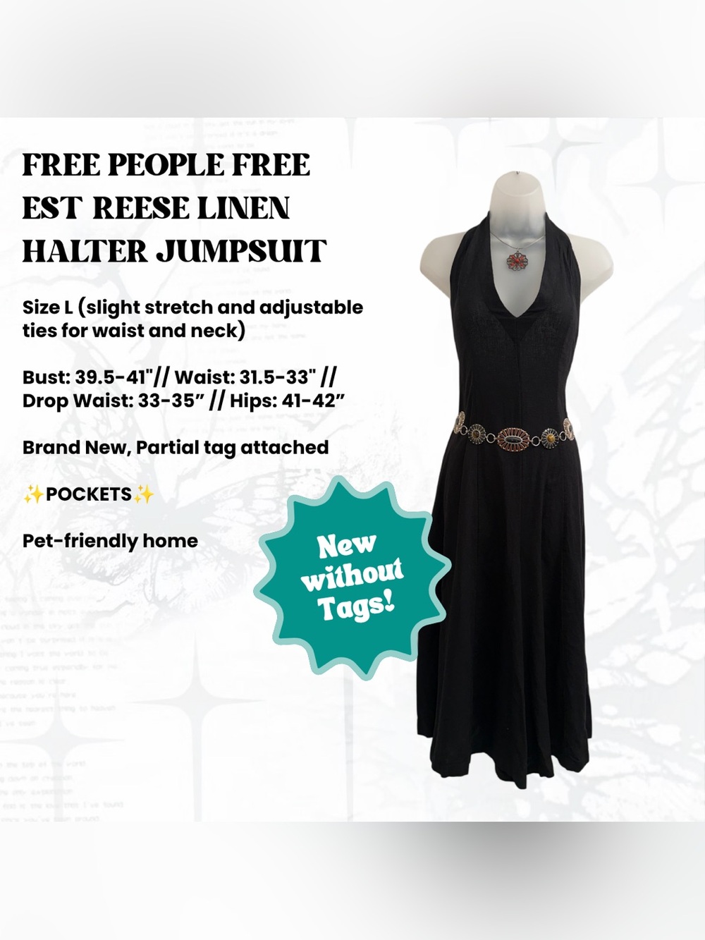 FP Free Est Reese Linen Jumpsuit Sz L New
